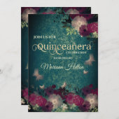 Chic Butterfly Blumengarten Quinceañera grün Einladung (Vorne/Hinten)