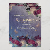 Chic Butterfly Blumengarten Quinceañera Lavendel Einladung (Vorne/Hinten)