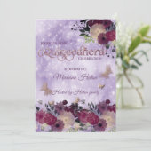 Chic Butterfly Blumengarten Quinceañera Lavendel Einladung (Stehend Vorderseite)