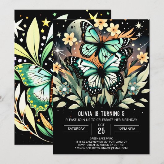 Chic Butterfly Wings Geburtstag Einladung (Vorne/Hinten)