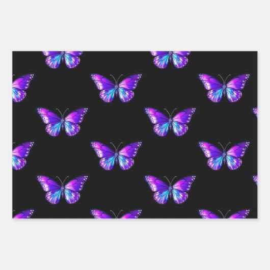 Chic Butterfly Wrapping Paper Flat Sheet Set 3 Geschenkpapier Set (Vorderseite 2)
