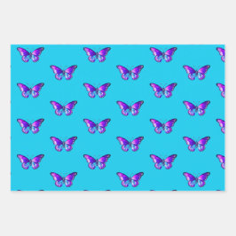 Chic Butterfly Wrapping Paper Flat Sheet Set 3 Geschenkpapier Set