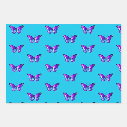 Chic Butterfly Wrapping Paper Flat Sheet Set 3 Geschenkpapier Set (Vorderseite)