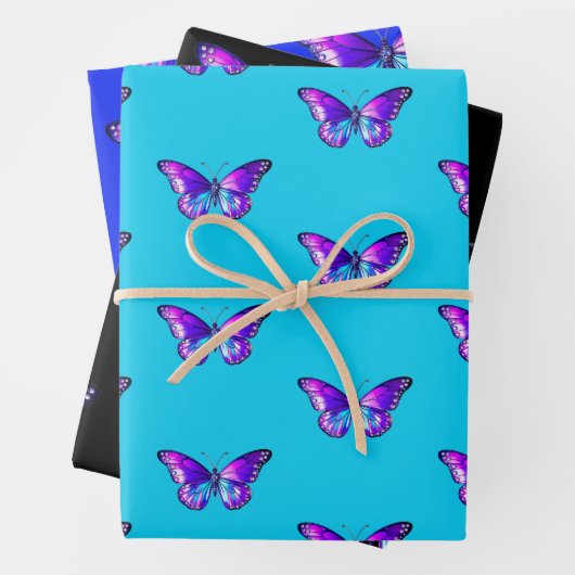 Chic Butterfly Wrapping Paper Flat Sheet Set 3 Geschenkpapier Set (Beispiel)