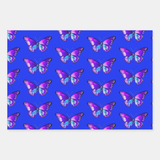 Chic Butterfly Wrapping Paper Flat Sheet Set 3 Geschenkpapier Set (Vorderseite 3)