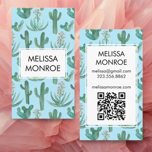 Chic Cacti & Succulents Watercolor QR Code Visitenkarte