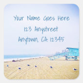 Chic California Beach Seagull Foto Rücksendeadress Quadratischer Aufkleber (Vorderseite)