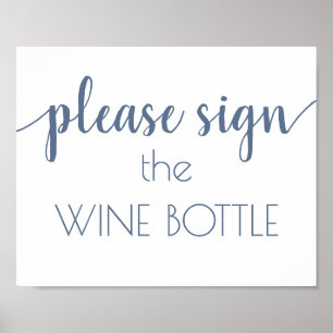 Chic Calligrafie   Dusty Blue Wine Flasche Zeichen Poster