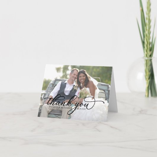 Chic Calligrafy Foto Wedding Danke Cards (Vorderseite)