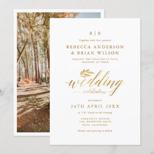 Chic Calligrafy Gold Foil Elegantes Foto Hochzeit Einladung