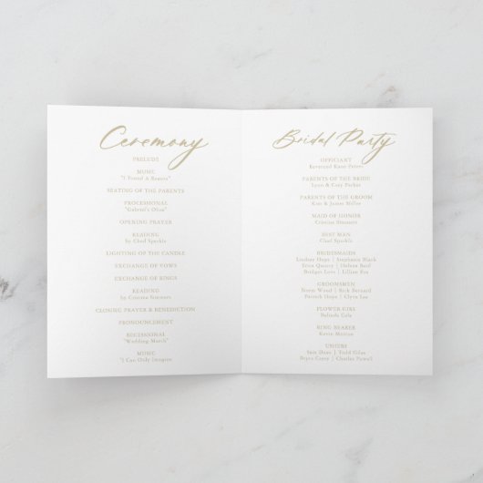 Chic Calligrafy Gold geflochtene Hochzeit Programm (Innenseite)
