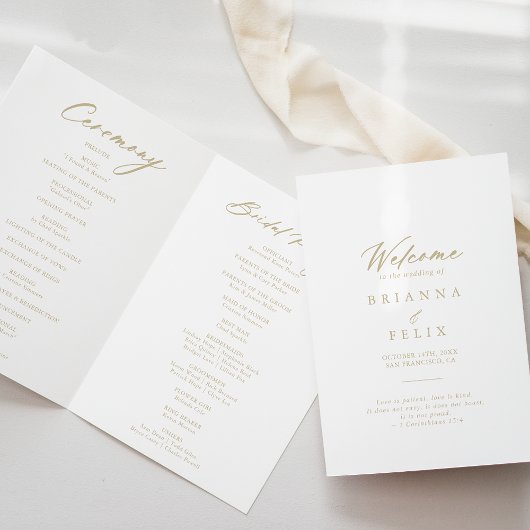 Chic Calligrafy Gold geflochtene Hochzeit Programm