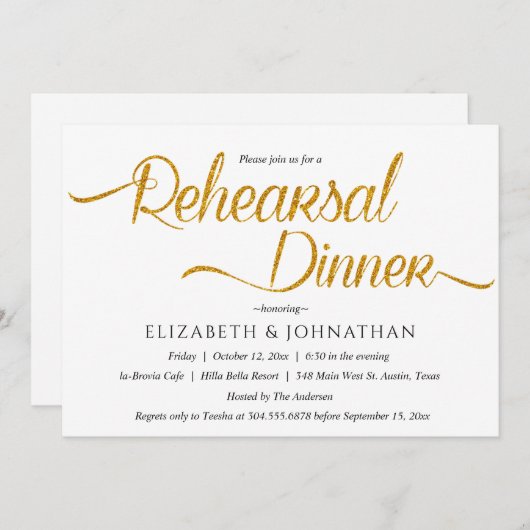 Chic Calligrafy Minimal Probe Dinner Invitati Einladung (Vorne/Hinten)