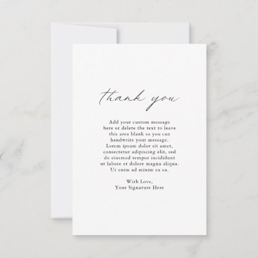 Chic Calligrafy Minimalistisch Foto Simple Wedding Dankeskarte (Rückseite)