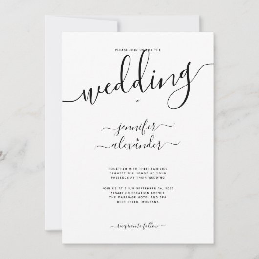 Chic Calligrafy Wedding Einladung (Vorderseite)