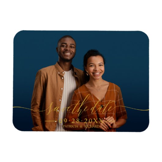 Chic Calligrafy Wedding Save the Date Foto Magnet (Horizontal)