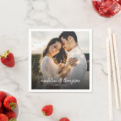 Chic Calligrafy White Overlay Text Foto Wedding Serviette (Beispiel)