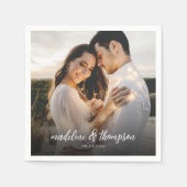 Chic Calligrafy White Overlay Text Foto Wedding Serviette (Vorderseite)