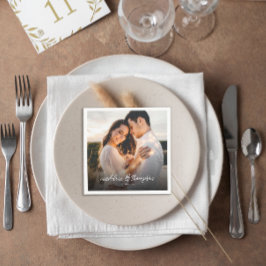 Chic Calligrafy White Overlay Text Foto Wedding Serviette