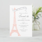 Chic Calligraphie Eiffel Paris Polka Dots Sweet 16 Einladung (Stehend Vorderseite)