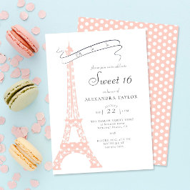 Chic Calligraphie Eiffel Paris Polka Dots Sweet 16 Einladung