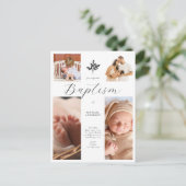 Chic Calligraphie Foto Collage Cross Baby Taufe Postkarte (Stehend Vorderseite)