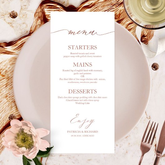 Chic Calligraphy 4x9 Wedding Menu Card für Platten Menükarte