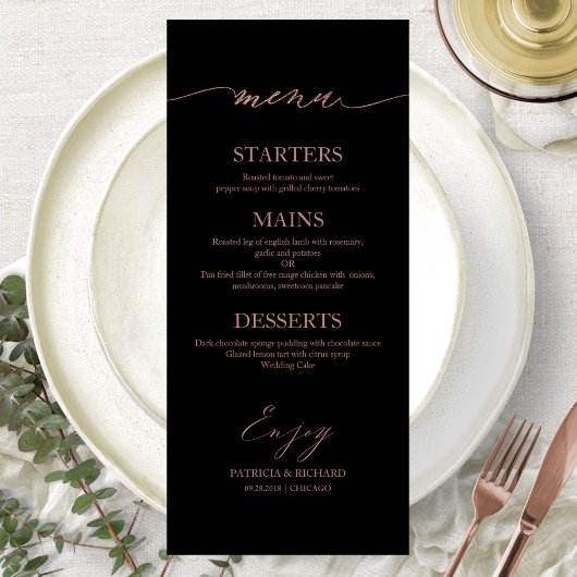 Chic Calligraphy 4x9 Wedding Menu Card für Platten Menükarte