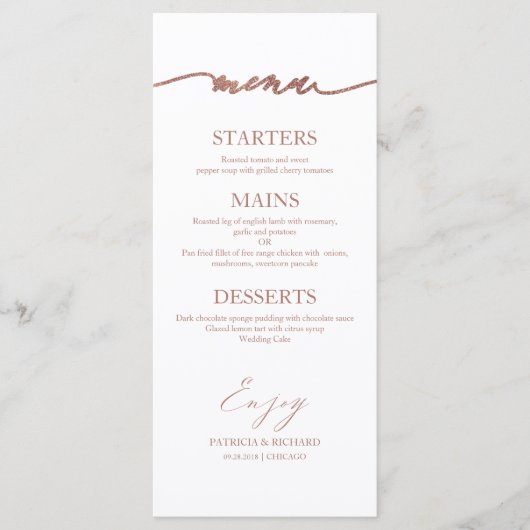 Chic Calligraphy 4x9 Wedding Menu Card für Platten Menükarte (Vorderseite)
