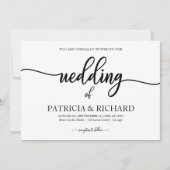 Chic Calligraphy Black and White Wedding Einladung (Vorderseite)