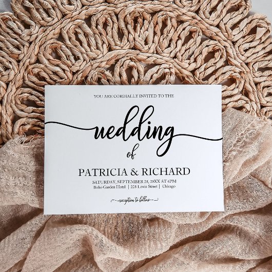 Chic Calligraphy Black and White Wedding Einladung