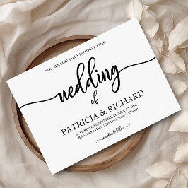 Chic Calligraphy Black and White Wedding Einladung