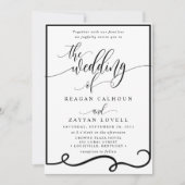 Chic Calligraphy Black and White Wedding Einladung (Vorderseite)