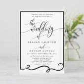Chic Calligraphy Black and White Wedding Einladung (Stehend Vorderseite)