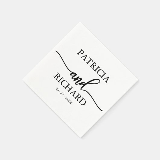 Chic Calligraphy Black and White Wedding Serviette (Ecke)