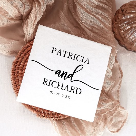 Chic Calligraphy Black and White Wedding Serviette