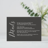 Chic Calligraphy Black Wedding Details Begleitkarte (Stehend Vorderseite)