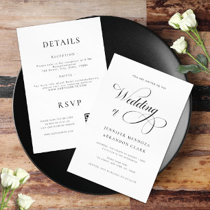 Chic Calligraphy Black & White All in One Wedding Einladung