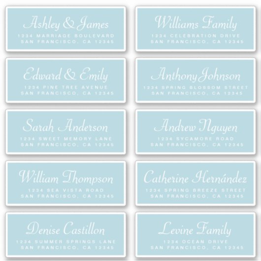 Chic Calligraphy Blue Guest Address Labels (Vorderseite)