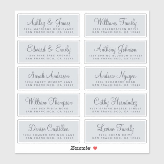 Chic Calligraphy Blue Wedding Guest Address Labels (Blatt)