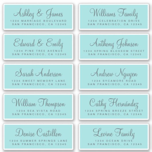 Chic Calligraphy Blue Wedding Guest Address Labels (Vorderseite)