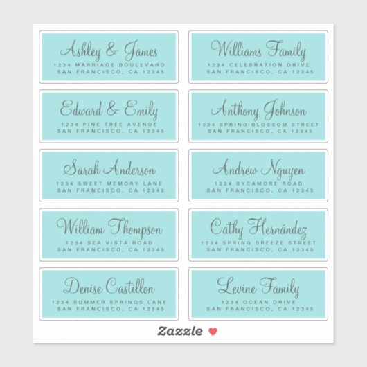 Chic Calligraphy Blue Wedding Guest Address Labels (Blatt)