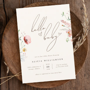 Chic Calligraphy Boho Wildblume Girl Baby Shower Einladung