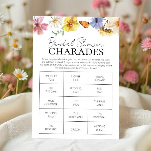 Chic Calligraphy Brautparty Charades Game Card Einladung