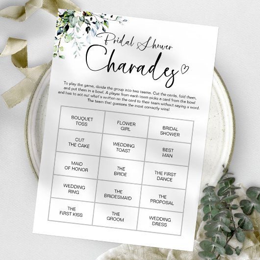Chic Calligraphy Brautparty Charades Game Einladung