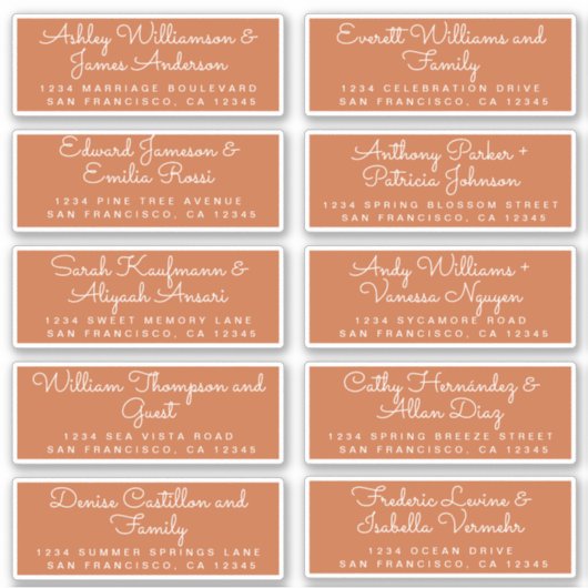 Chic Calligraphy Burnt Orange Guest Address Labels (Vorderseite)