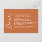 Chic Calligraphy Burnt Orange Wedding Details Begleitkarte (Vorderseite)