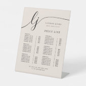 Chic Calligraphy Business Service Blush-Preisliste Sockelschild (Vorderseite)