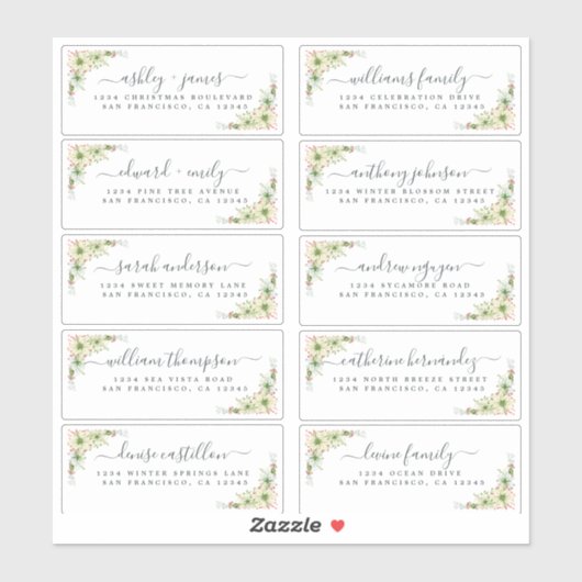 Chic Calligraphy Christmas Guest Address Labels (Blatt)