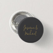 Chic Calligraphy Couple Names Gray & Gold Button (Vorne & Hinten)